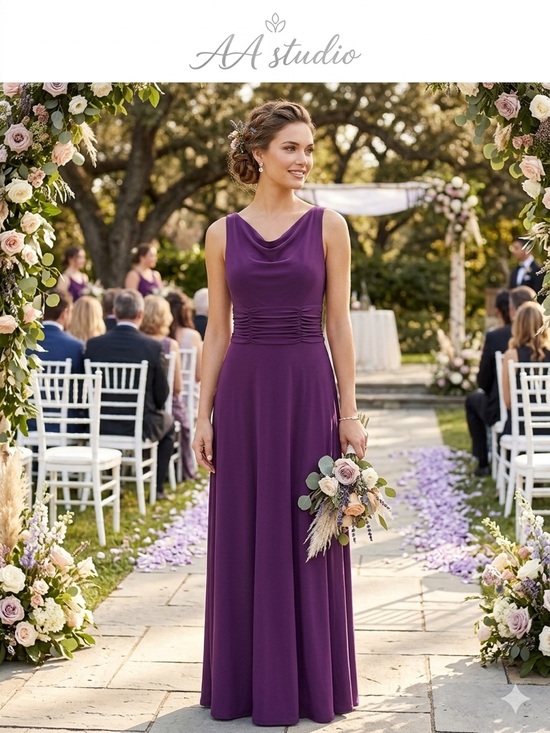 AA Studio Dresses & Skirts - AA Studio Deep Purple Cowl Neck Maxi Dress Gown Formal Prom Eveningwear Classic